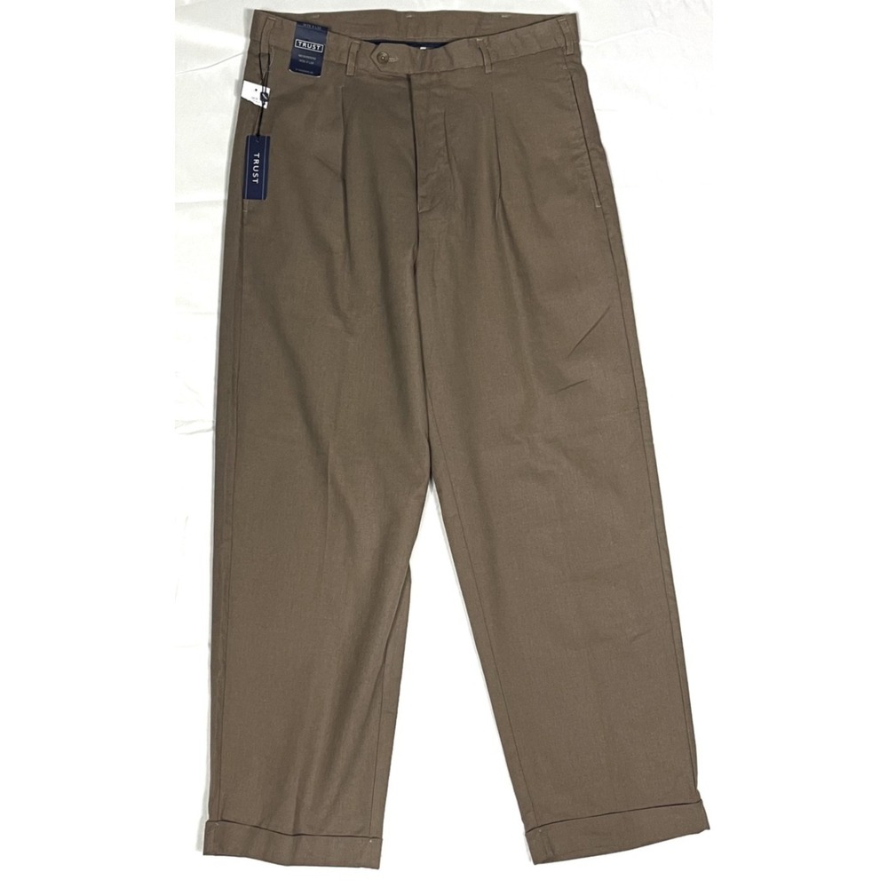 NWT New TRUST Mens 36x30 Color Mushroom Pleated Dress Pants Cuffed Linen Blend